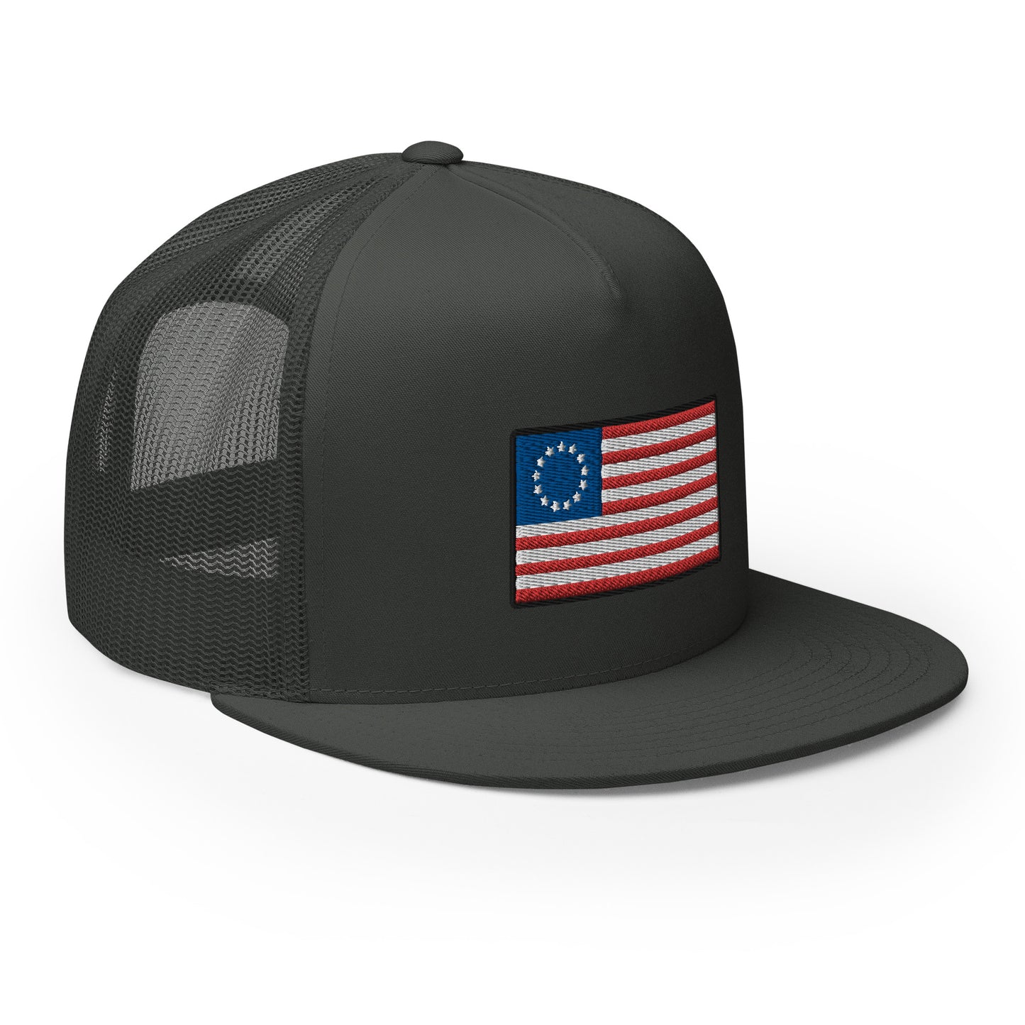 13 Star Betsy Ross Flag Flat Bill Trucker Hat
