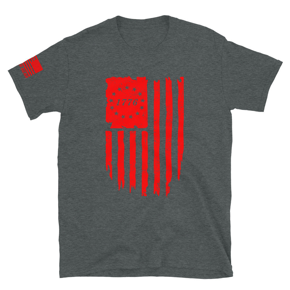 Distressed Red Vertical 1776 Flag Shirt