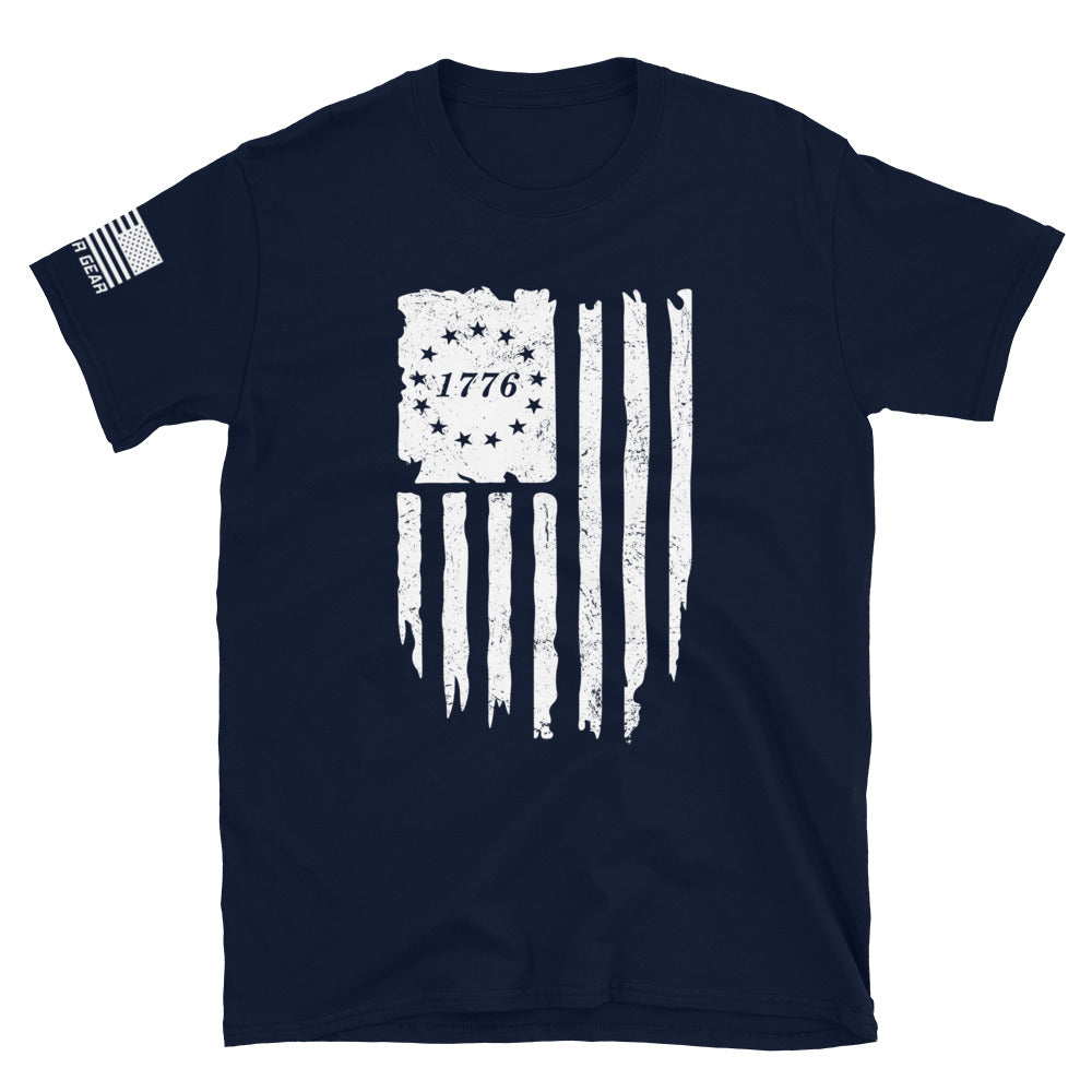 Distressed Vertical White 1776 Flag Shirt