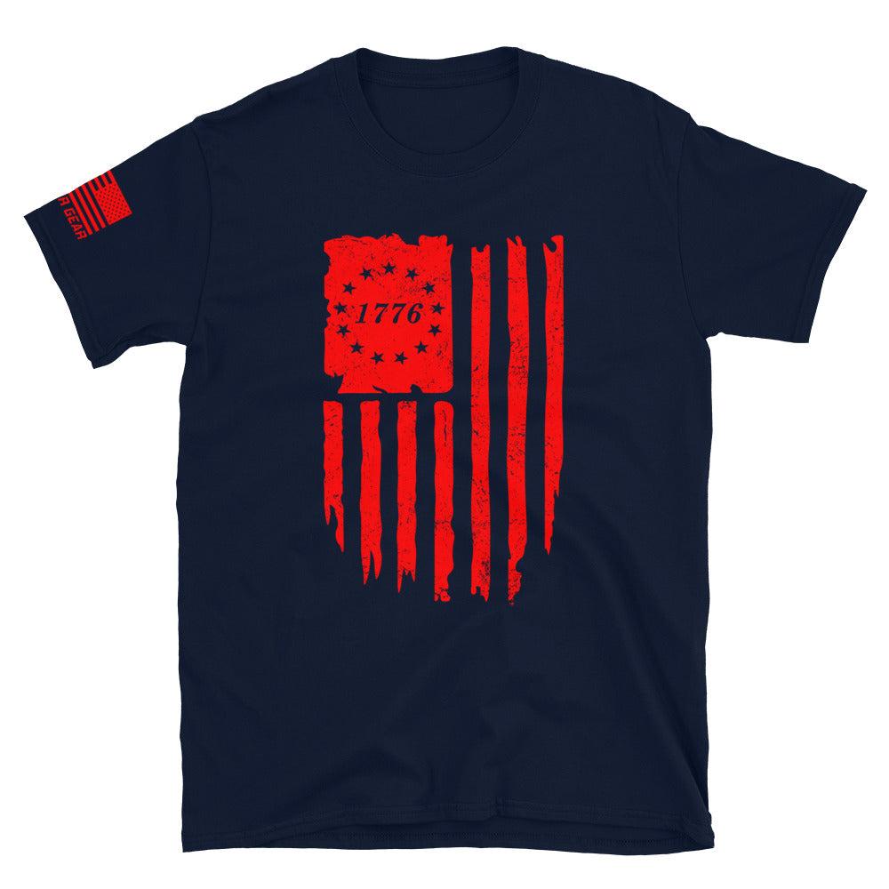 Distressed Red Vertical 1776 Flag Shirt