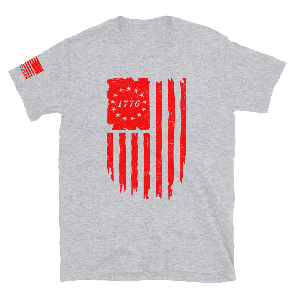 Distressed Red Vertical 1776 Flag Shirt