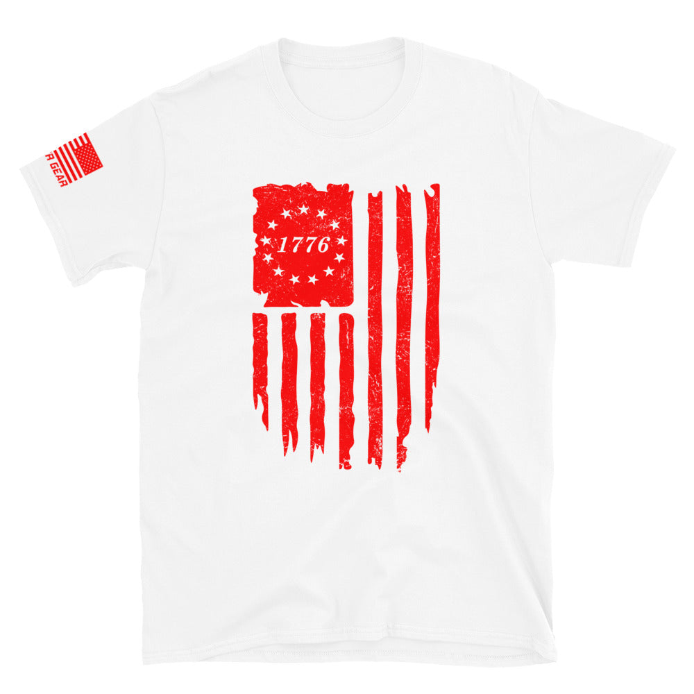 Distressed Red Vertical 1776 Flag Shirt