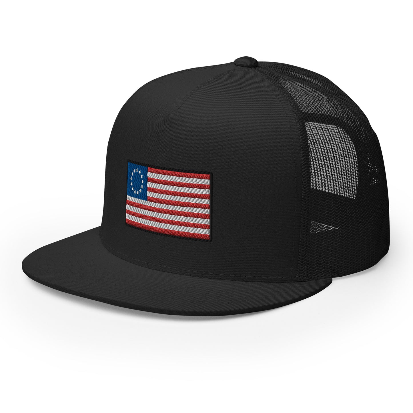 13 Star Betsy Ross Flag Flat Bill Trucker Hat