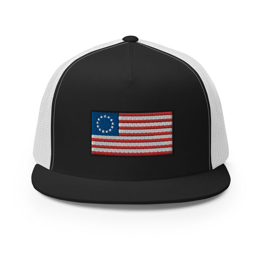 13 Star Betsy Ross Flag Flat Bill Trucker Hat