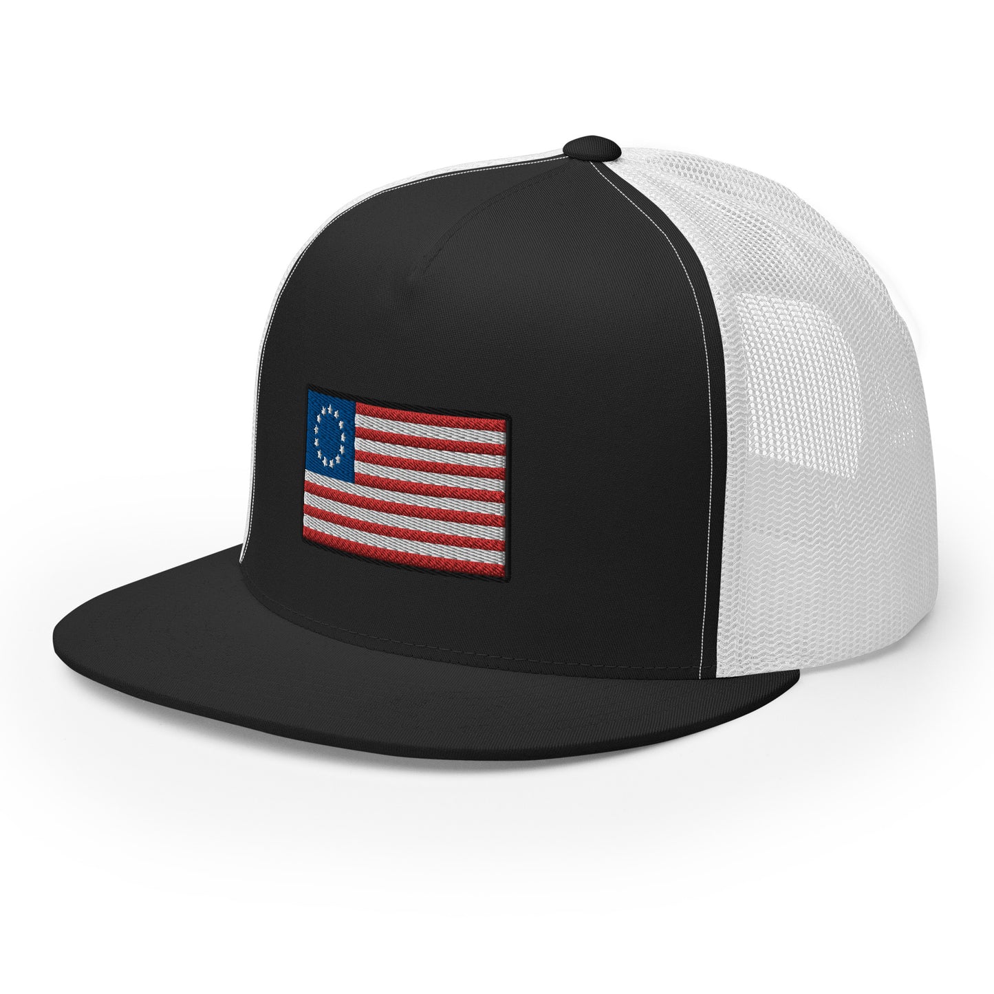 13 Star Betsy Ross Flag Flat Bill Trucker Hat