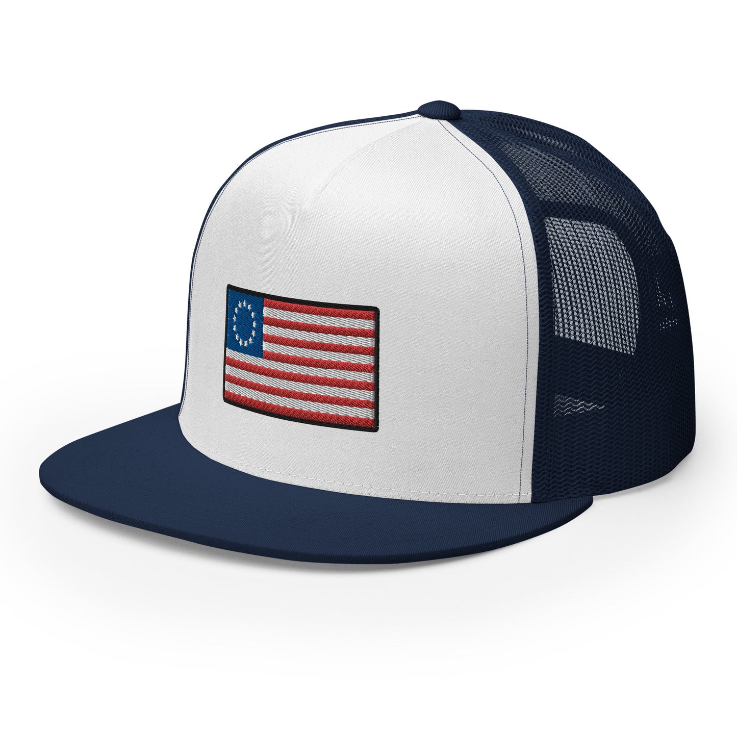 13 Star Betsy Ross Flag Flat Bill Trucker Hat