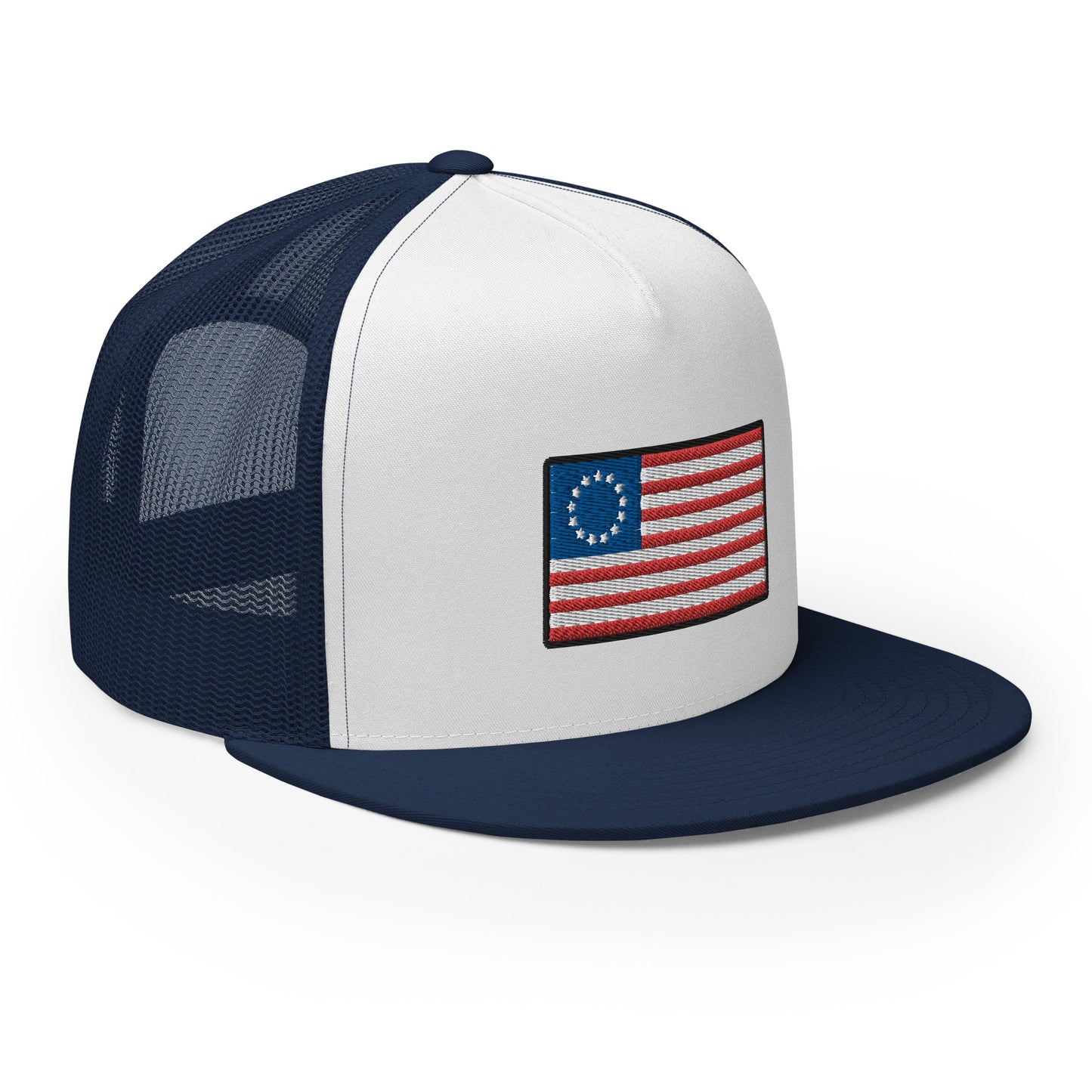 13 Star Betsy Ross Flag Flat Bill Trucker Hat