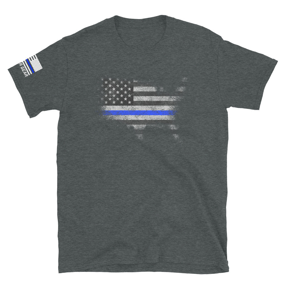 Distressed Thin Blue Line US Map